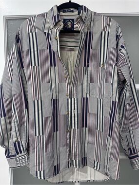 Salty Dog Vintage Men's Long Sleeve Stripe Patchwork Button Down Shirt